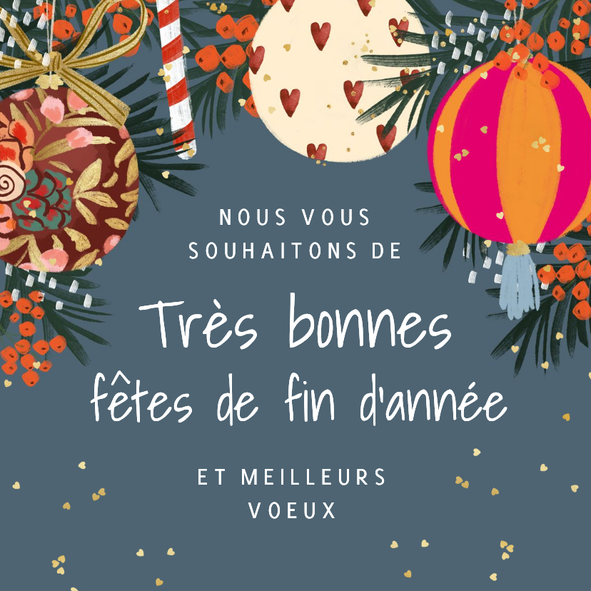 Franse nieuwjaarskaart met kerstboom kerstbal - Nieuwjaarskaarten Nieuwjaarskaarten - Franse nieuwjaarskaart met kerstboom kerstbal