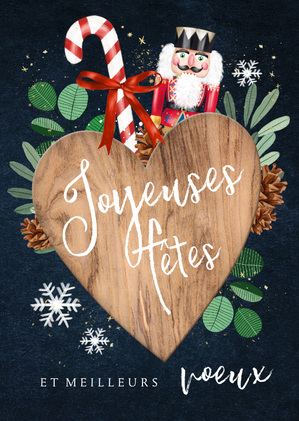 Nieuwjaarskaarten - Franse nieuwjaarskaart met notenkraker hart ster