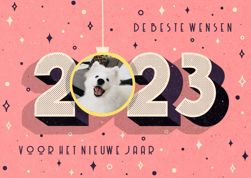 Funky nieuwjaarskaart 2023 retro met foto in kerstbal - Nieuwjaarskaarten Nieuwjaarskaarten - Funky nieuwjaarskaart 2023 retro met foto in kerstbal