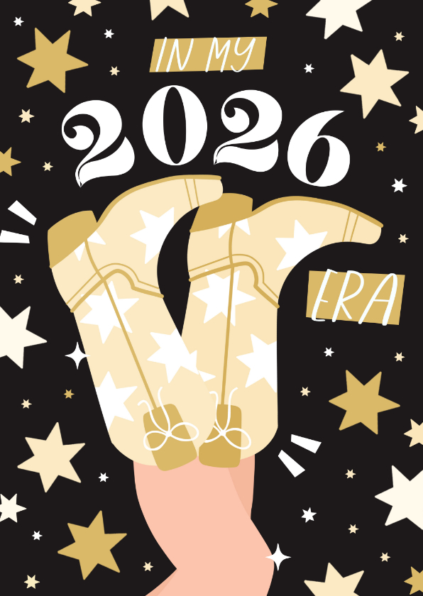 Nieuwjaarskaarten - Grappig nieuwjaarskaartje cowboylaarzen in my 2026 era ster