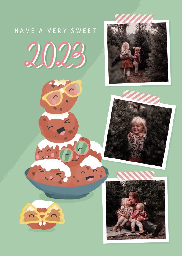 Nieuwjaarskaarten - Grappige kerstkaart met illustratie en foto collage