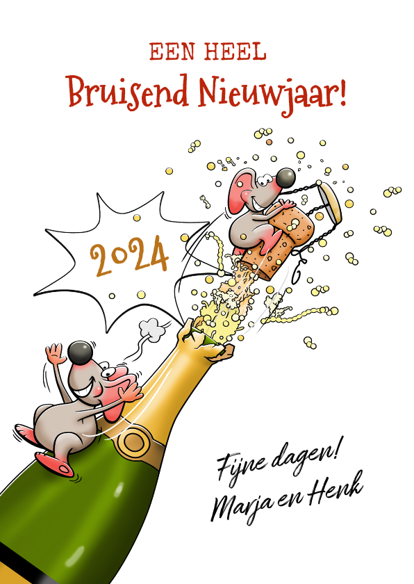 Nieuwjaarskaarten - Grappige nieuwjaarskaart met muizen en champagne