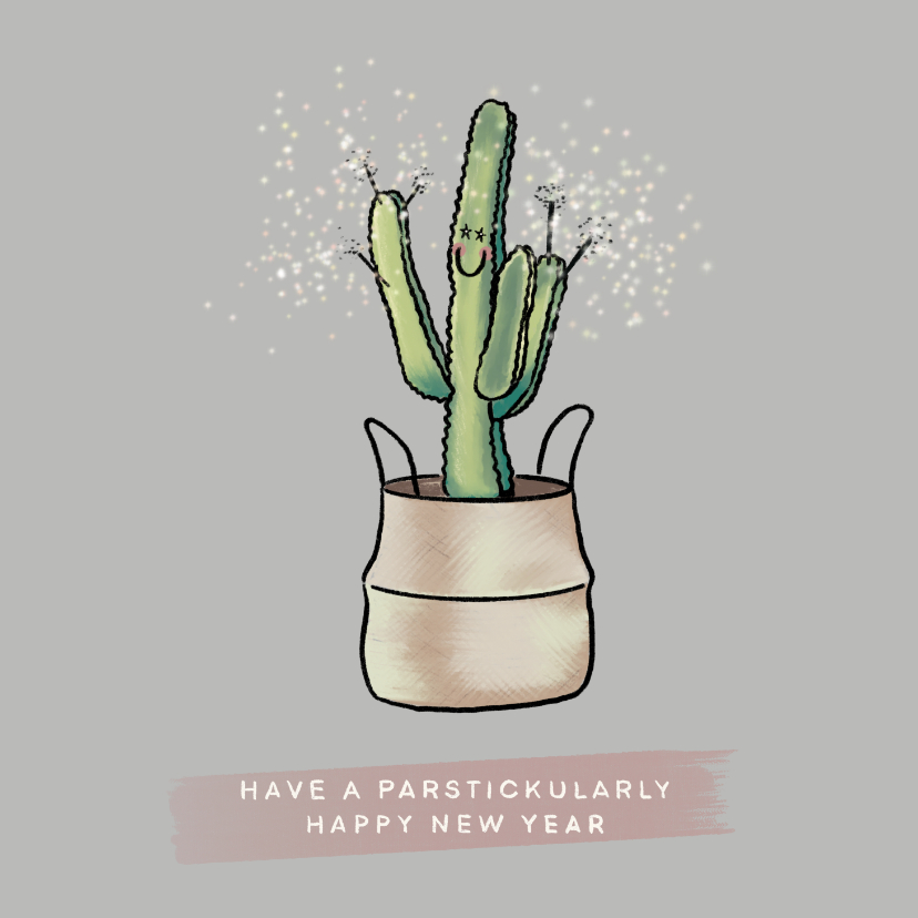 Nieuwjaarskaarten - Grappige nieuwjaarskaart van vrolijke cactus met sterretjes