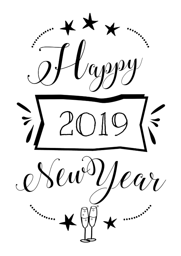 Happy 2019 new year zwart wit  Nieuwjaarskaarten  Kaartje2go