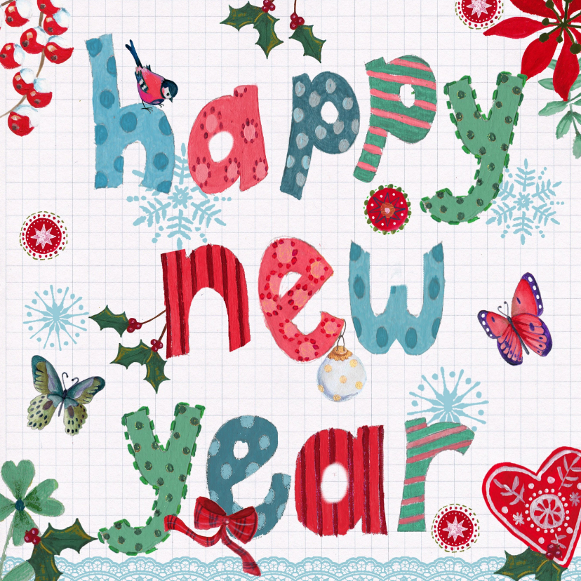 Happy New Year letters vrolijk - Nieuwjaarskaarten Nieuwjaarskaarten - Happy New Year letters vrolijk