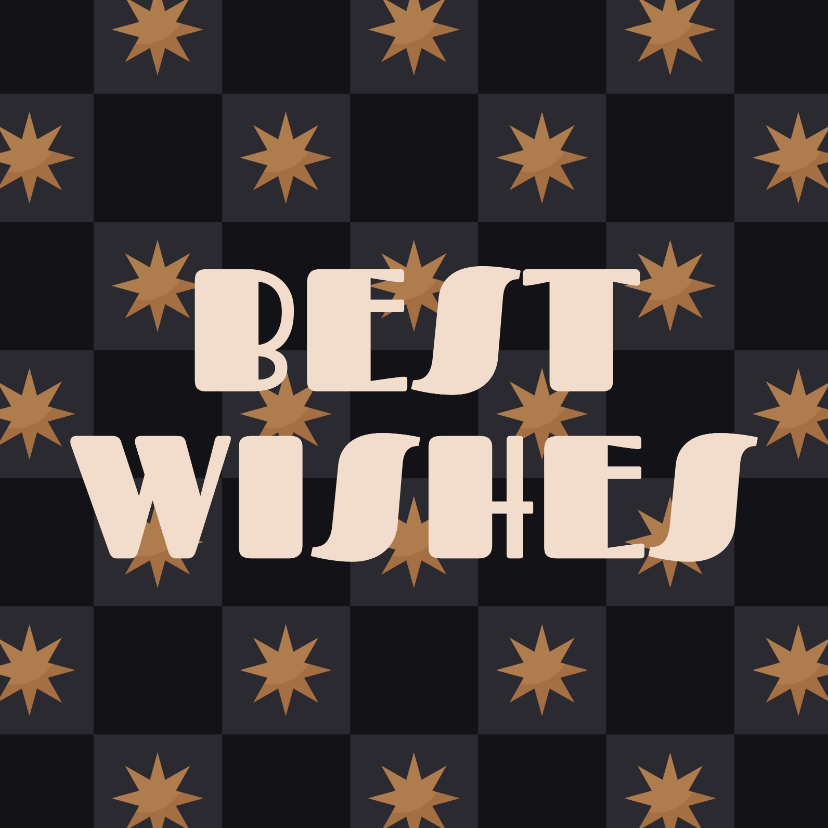 Hip nieuwjaarskaartje blokjespatroon met sterren Best Wishes - Nieuwjaarskaarten Nieuwjaarskaarten - Hip nieuwjaarskaartje blokjespatroon met sterren Best Wishes