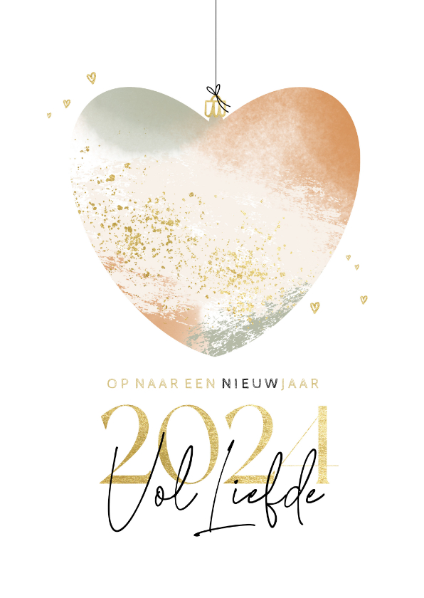 Nieuwjaarskaarten - Hip nieuwjaarskaartje hartje kerstbal 2024 vol liefde