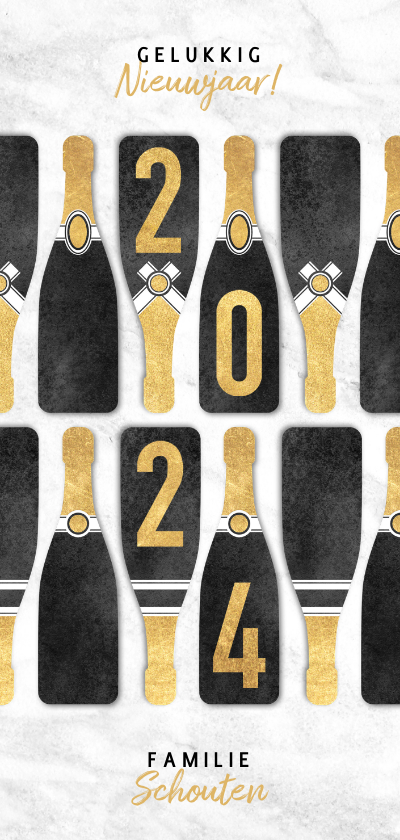 Nieuwjaarskaarten - Hippe champagneflessen nieuwjaarskaart gouden 2023
