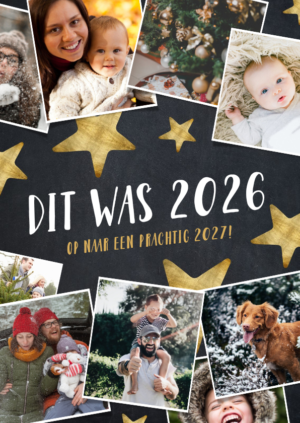 Hippe fotocollage nieuwjaarskaart hoogtepunten 2026 - Nieuwjaarskaarten Nieuwjaarskaarten - Hippe fotocollage nieuwjaarskaart hoogtepunten 2026