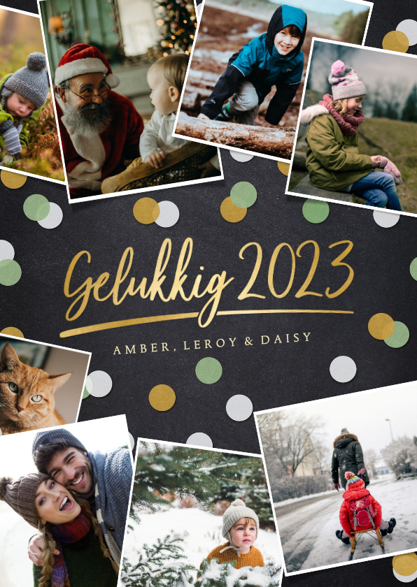 Hippe fotocollage nieuwjaarskaart met 9 foto's en 2023 - Nieuwjaarskaarten Nieuwjaarskaarten - Hippe fotocollage nieuwjaarskaart met 9 foto's en 2023