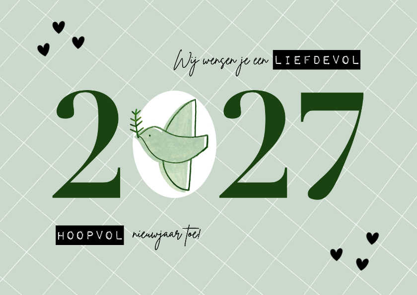 Nieuwjaarskaarten - Hippe nieuwjaarskaart duifje liefdevol & hoopvol 2027