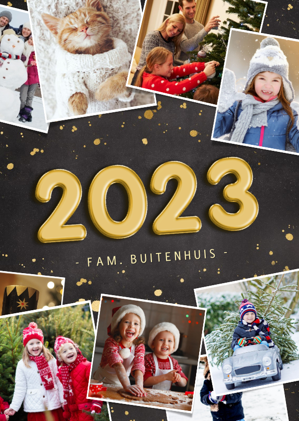 Hippe nieuwjaarskaart fotocollage met jaartal 2023 - Nieuwjaarskaarten Nieuwjaarskaarten - Hippe nieuwjaarskaart fotocollage met jaartal 2023