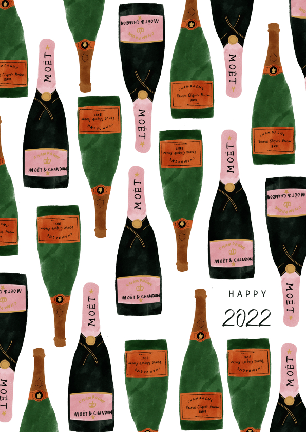 Hippe nieuwjaarskaart met champagneflessen en 2022 - Nieuwjaarskaarten Nieuwjaarskaarten - Hippe nieuwjaarskaart met champagneflessen en 2022