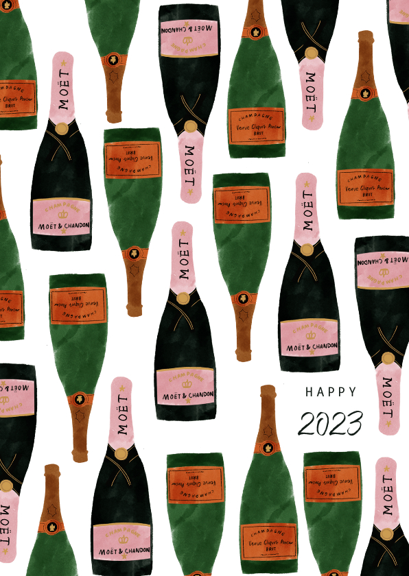 Nieuwjaarskaarten - Hippe nieuwjaarskaart met champagneflessen en 2023