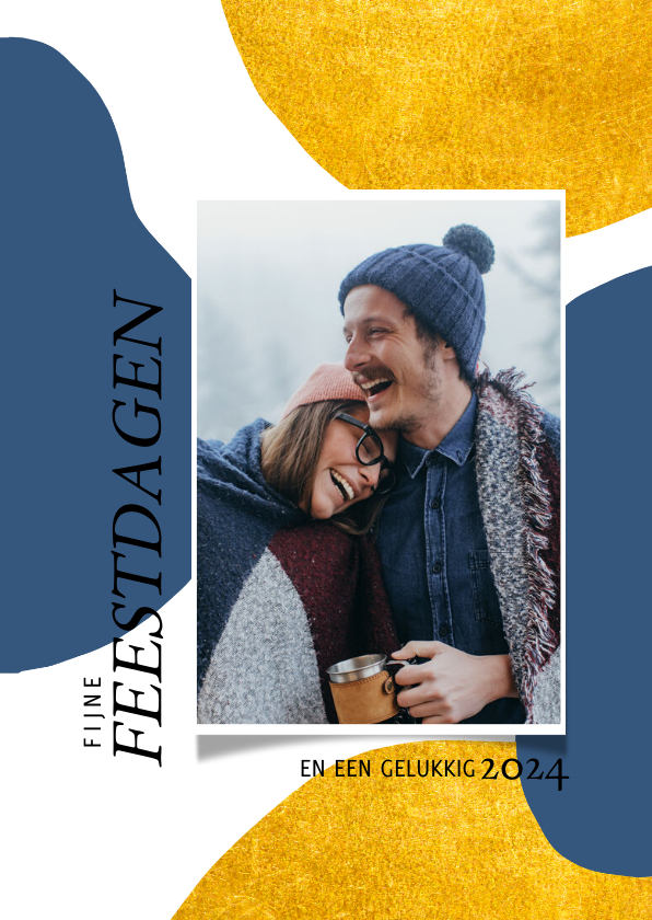 Hippe nieuwjaarskaart met goudlook vormen en foto - Nieuwjaarskaarten Nieuwjaarskaarten - Hippe nieuwjaarskaart met goudlook vormen en foto