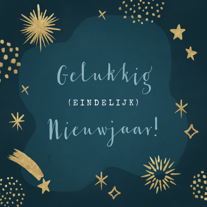 Hippe nieuwjaarskaart met vuurwerk en sterren - Nieuwjaarskaarten Nieuwjaarskaarten - Hippe nieuwjaarskaart met vuurwerk en sterren