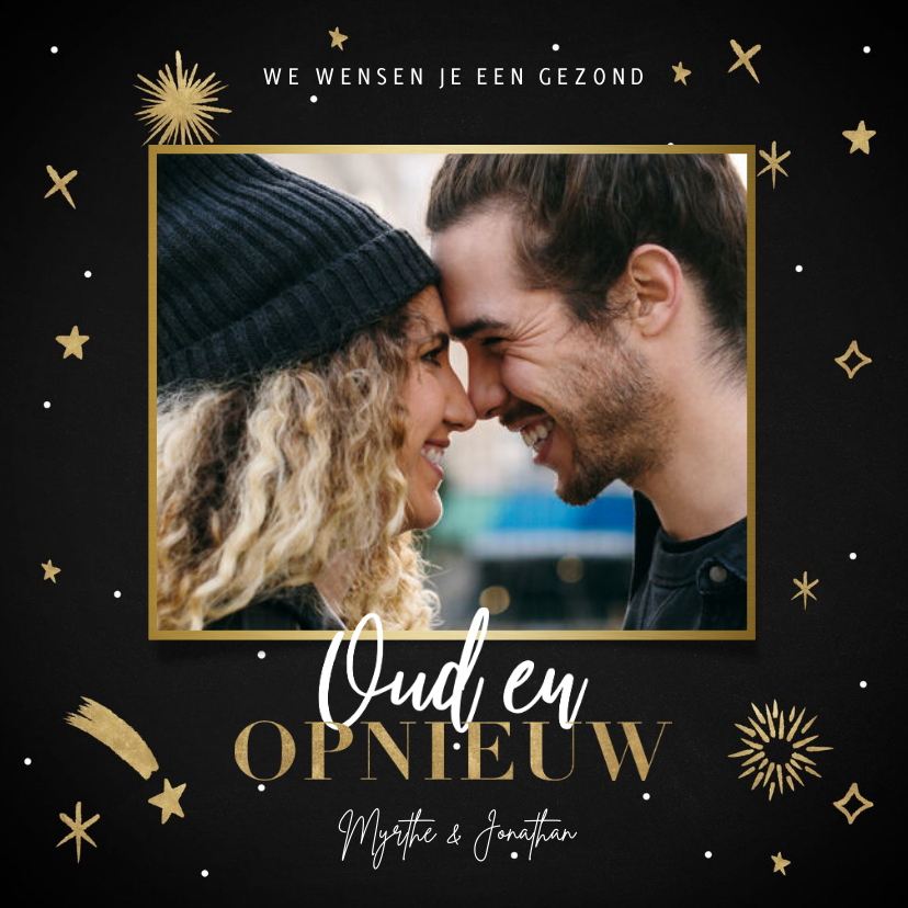 Hippe nieuwjaarskaart Oud en Opnieuw sterren en vuurwerk - Nieuwjaarskaarten Nieuwjaarskaarten - Hippe nieuwjaarskaart Oud en Opnieuw sterren en vuurwerk