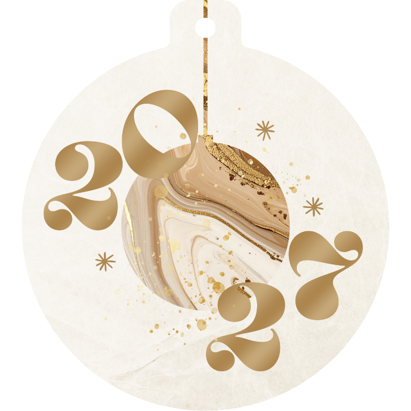 Kerstbal nieuwjaarskaart 2027 met marmeren bal - Nieuwjaarskaarten Nieuwjaarskaarten - Kerstbal nieuwjaarskaart 2027 met marmeren bal
