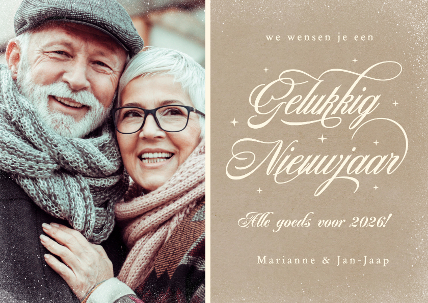 Klassieke nieuwjaarskaart sierlijke tekst met eigen foto - Nieuwjaarskaarten Nieuwjaarskaarten - Klassieke nieuwjaarskaart sierlijke tekst met eigen foto
