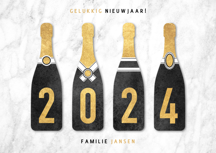Nieuwjaarskaarten - Leuke nieuwjaarskaart champagneflessen met 2023