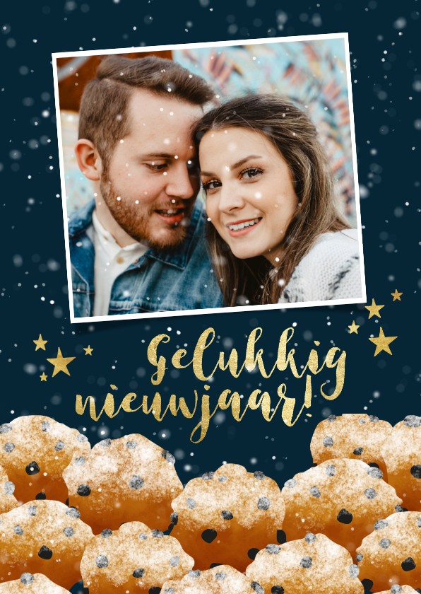 Leuke nieuwjaarskaart met oliebollen en groet - Nieuwjaarskaarten Nieuwjaarskaarten - Leuke nieuwjaarskaart met oliebollen en groet
