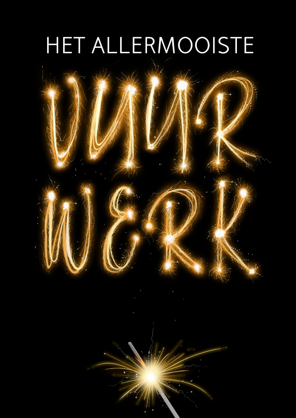 Nieuwjaarskaarten - Leuke Nieuwjaarskaart met vuurwerk en sterretjes op zwart
