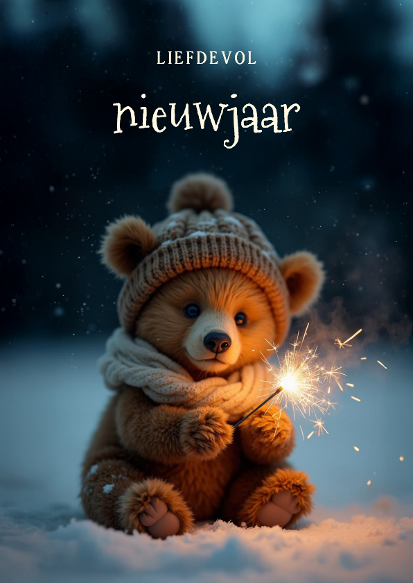 Lief nieuwjaarskaartje met beer liefdevol nieuwjaar - Nieuwjaarskaarten Nieuwjaarskaarten - Lief nieuwjaarskaartje met beer liefdevol nieuwjaar
