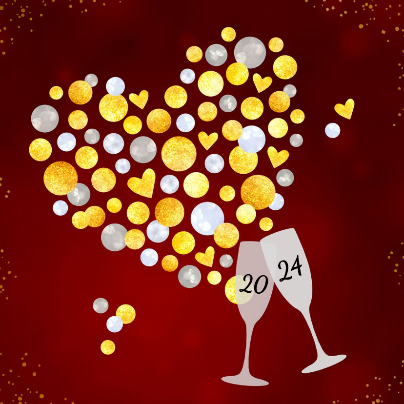 Nieuwjaarskaarten - Liefdevolle nieuwjaarskaart champagne proost