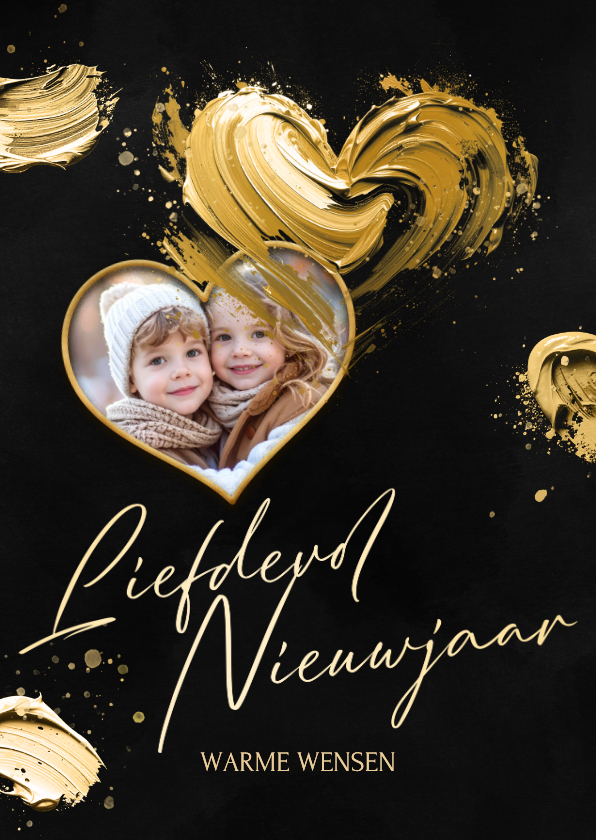 Nieuwjaarskaarten - Liefdevolle nieuwjaarskaart met foto en geschilderd hart