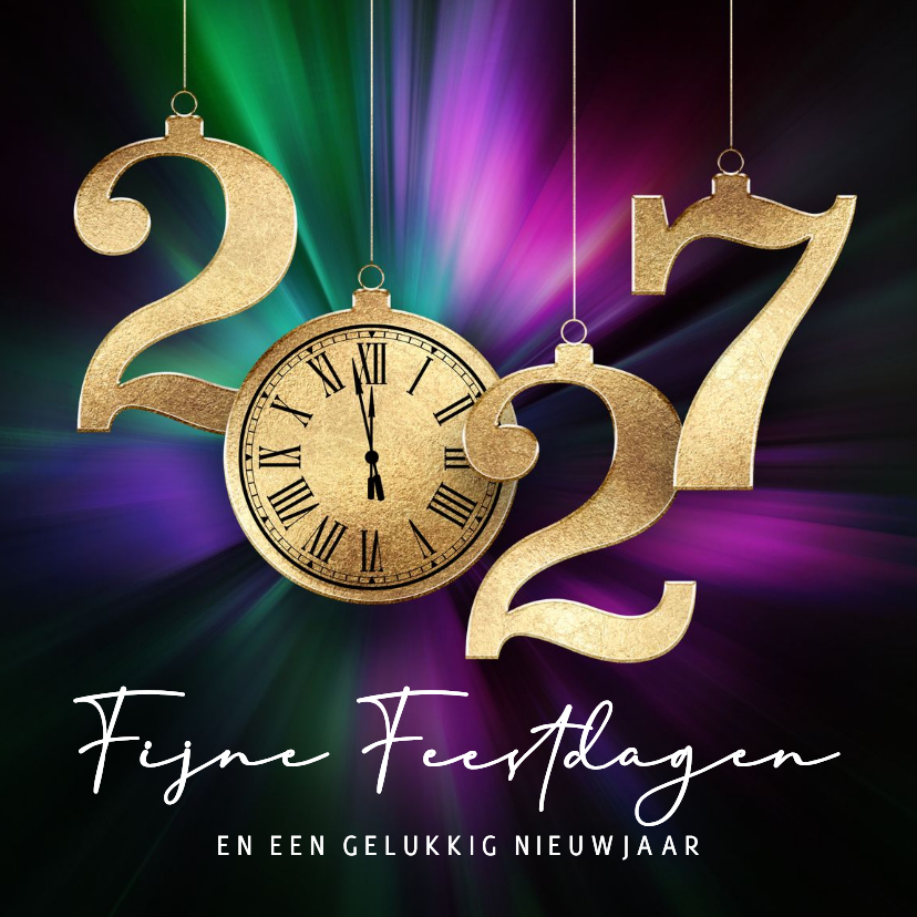 Nieuwjaarskaarten - Luxe nieuwjaarskaart 2027 met gouden klok