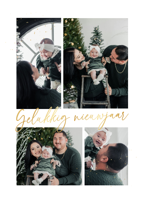 Minimalistisch nieuwjaarskaartje fotocollage goud - Nieuwjaarskaarten Nieuwjaarskaarten - Minimalistisch nieuwjaarskaartje fotocollage goud