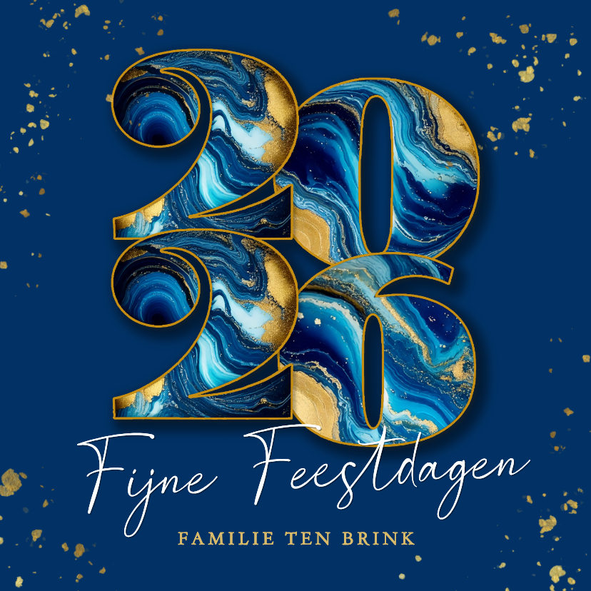 Modern nieuwjaarskaartje marmeren 2026 donker blauw - Nieuwjaarskaarten Nieuwjaarskaarten - Modern nieuwjaarskaartje marmeren 2026 donker blauw