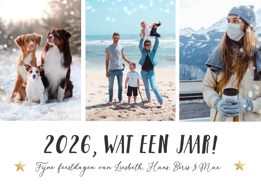 Moderne fotocollage nieuwjaarskaart - 2026 wat een jaar - Nieuwjaarskaarten Nieuwjaarskaarten - Moderne fotocollage nieuwjaarskaart - 2026 wat een jaar