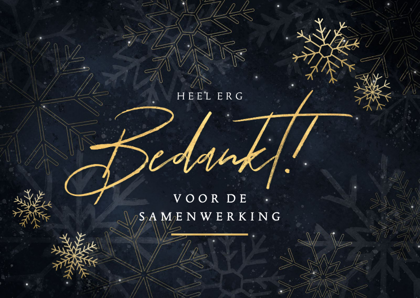 Moderne nieuwjaarskaart bedankt met gouden sneeuwvlokken - Nieuwjaarskaarten Nieuwjaarskaarten - Moderne nieuwjaarskaart bedankt met gouden sneeuwvlokken