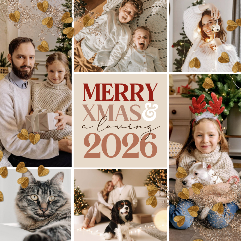 Moderne nieuwjaarskaart liefdevolle feestdagen harten goud - Nieuwjaarskaarten Nieuwjaarskaarten - Moderne nieuwjaarskaart liefdevolle feestdagen harten goud