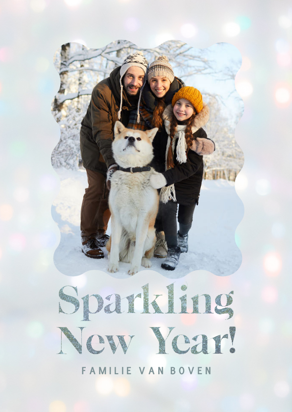 Nieuwjaarskaarten - Moderne nieuwjaarskaart met bokeh en glitter