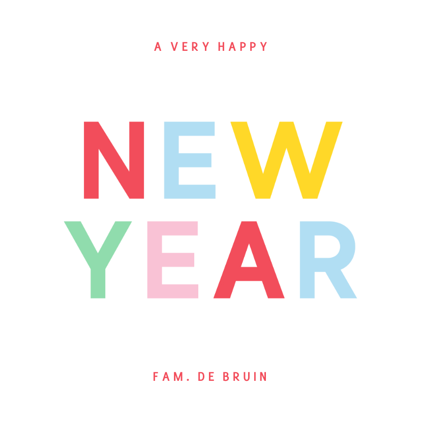 Nieuwjaarskaarten - Moderne nieuwjaarskaart met vrolijke regenboog typografie