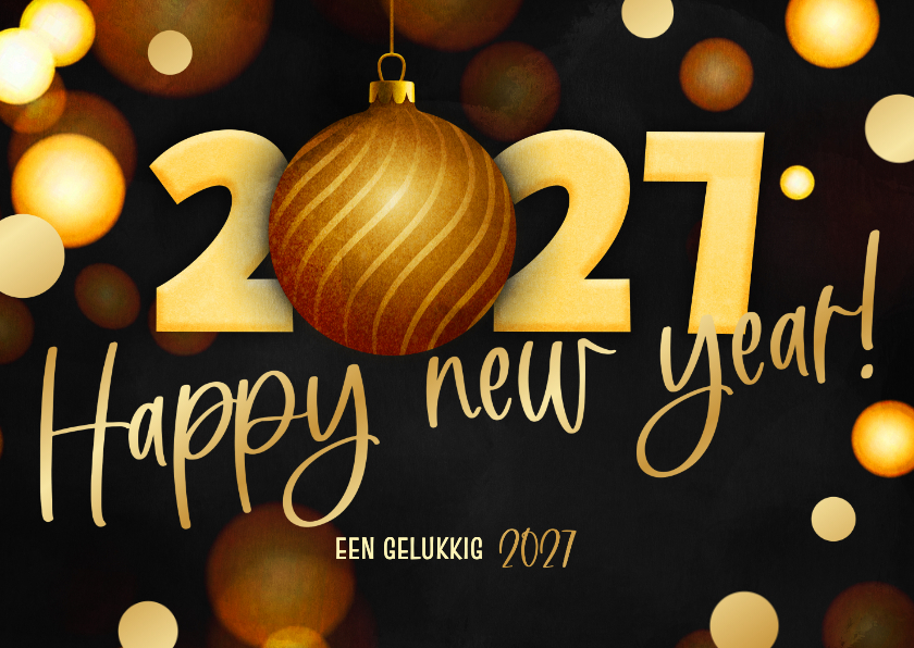 Nieuwjaarskaarten - Moderne nieuwjaarskaart zwart 2027 kerstbal goud foliedruk
