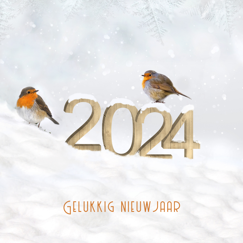 Nieuwjaar cijfers van hout in de sneeuw met Kaartje2go