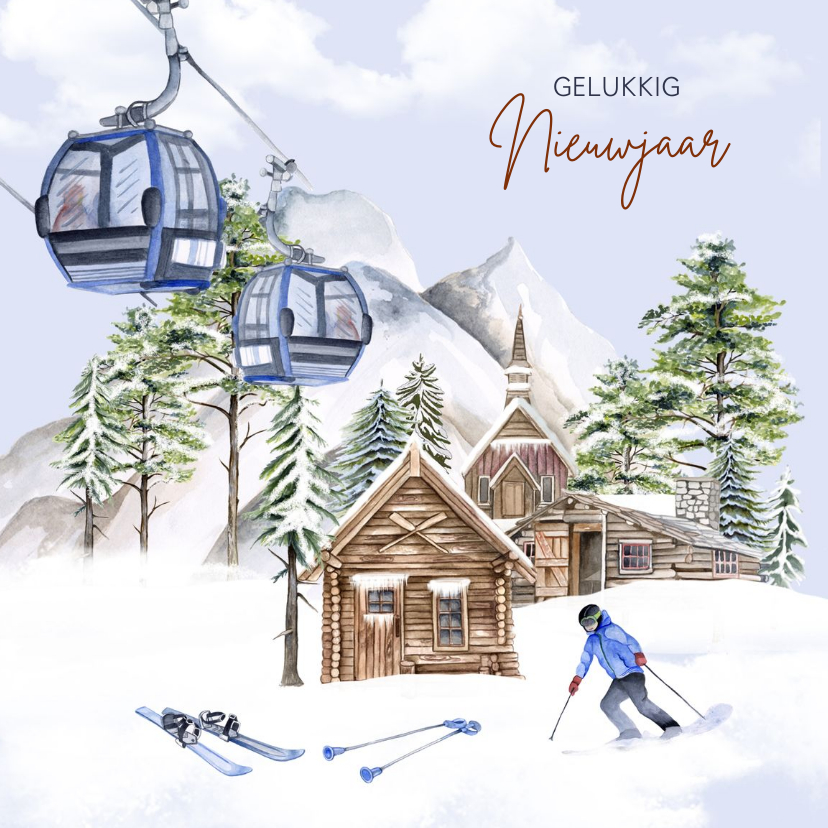 Nieuwjaarskaarten - Nieuwjaar skihut in de winter