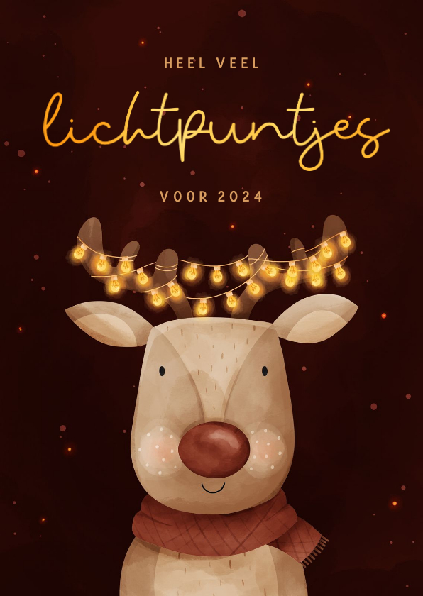Nieuwjaarksaart hert met kerstlampjes lichtpuntjes voor jou - Nieuwjaarskaarten Nieuwjaarskaarten - Nieuwjaarksaart hert met kerstlampjes lichtpuntjes voor jou