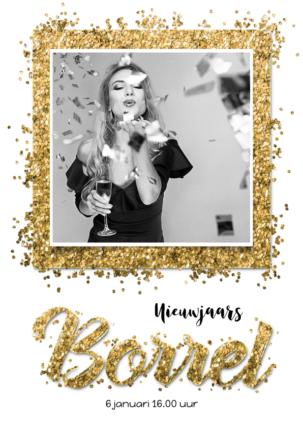 Nieuwjaars borrel confetti goud - Nieuwjaarskaarten Nieuwjaarskaarten - Nieuwjaars borrel confetti goud