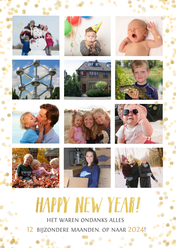 Nieuwjaars fotocollage jaarkaart terugblik met 12 foto's - Nieuwjaarskaarten Nieuwjaarskaarten - Nieuwjaars fotocollage jaarkaart terugblik met 12 foto's