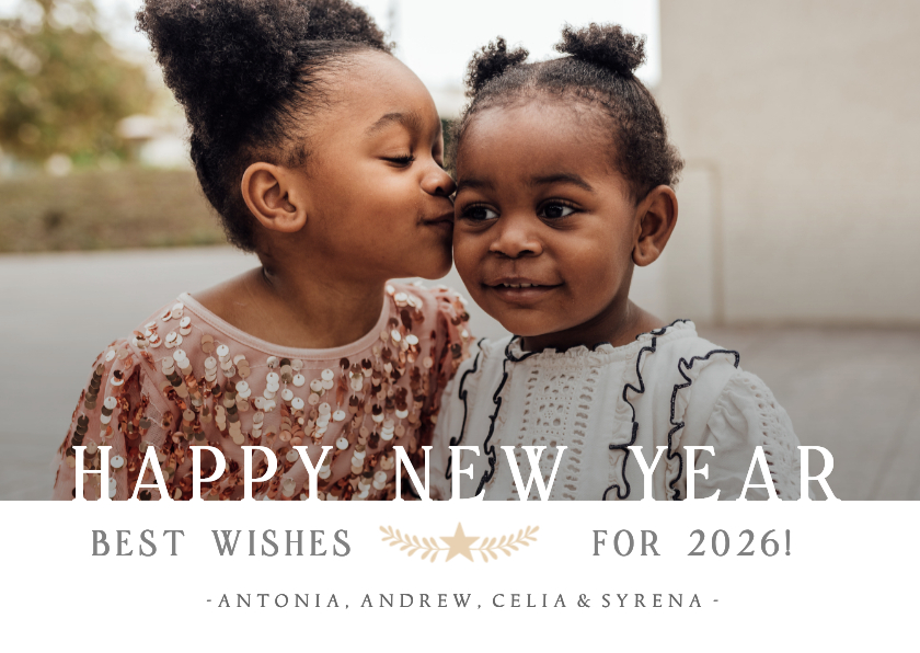 Nieuwjaarskaarten - Nieuwjaars fotokaart klassiek met grote letters en foto