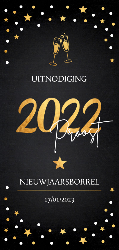 Nieuwjaarsborrel champagne uitnodiging confetti goudlook - Nieuwjaarskaarten Nieuwjaarskaarten - Nieuwjaarsborrel champagne uitnodiging confetti goudlook