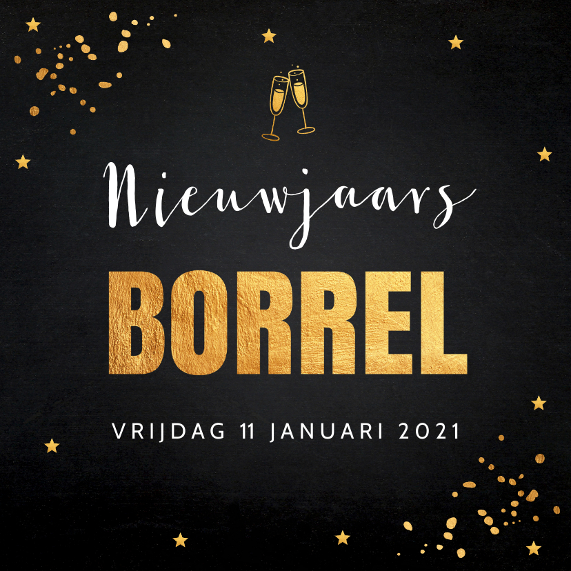 Nieuwjaarsborrel goud confetti typografie 2020 - Nieuwjaarskaarten Nieuwjaarskaarten - Nieuwjaarsborrel goud confetti typografie 2020