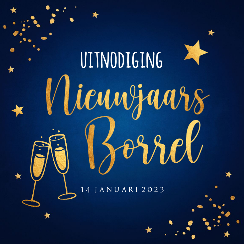 Nieuwjaarsborrel online uitnodiging confetti goudlook - Nieuwjaarskaarten Nieuwjaarskaarten - Nieuwjaarsborrel online uitnodiging confetti goudlook