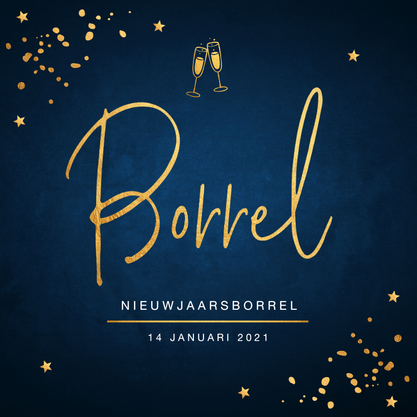 Nieuwjaarsborrel uitnodiging confetti goud - Nieuwjaarskaarten Nieuwjaarskaarten - Nieuwjaarsborrel uitnodiging confetti goud