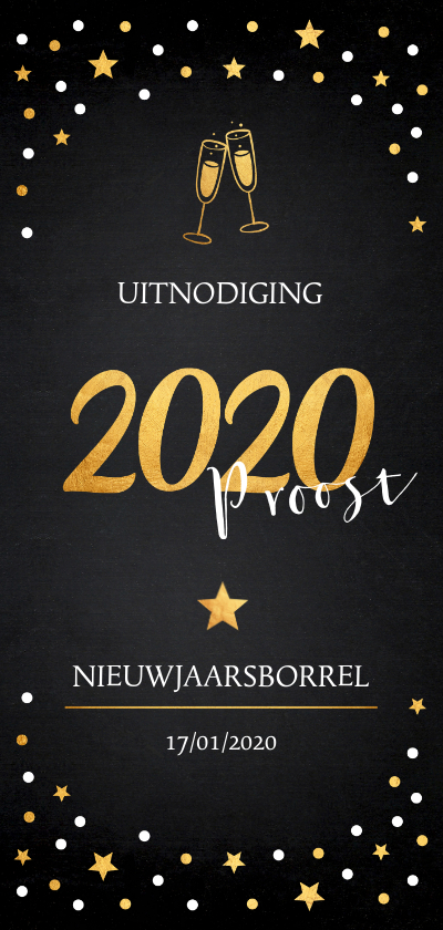 Nieuwjaarsborrel uitnodiging zwart confetti champagne - Nieuwjaarskaarten Nieuwjaarskaarten - Nieuwjaarsborrel uitnodiging zwart confetti champagne