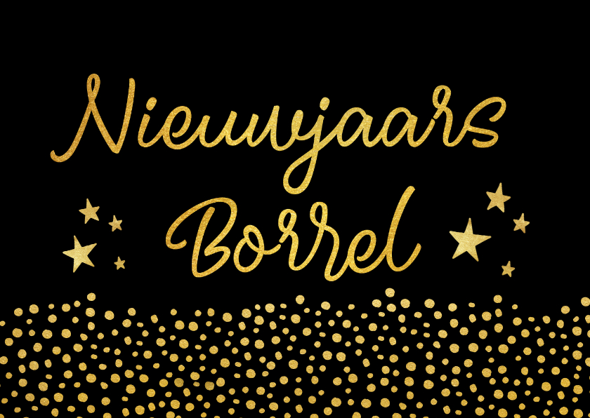 Nieuwjaarsborrel uitnodigingskaart zwart met goud - Nieuwjaarskaarten Nieuwjaarskaarten - Nieuwjaarsborrel uitnodigingskaart zwart met goud